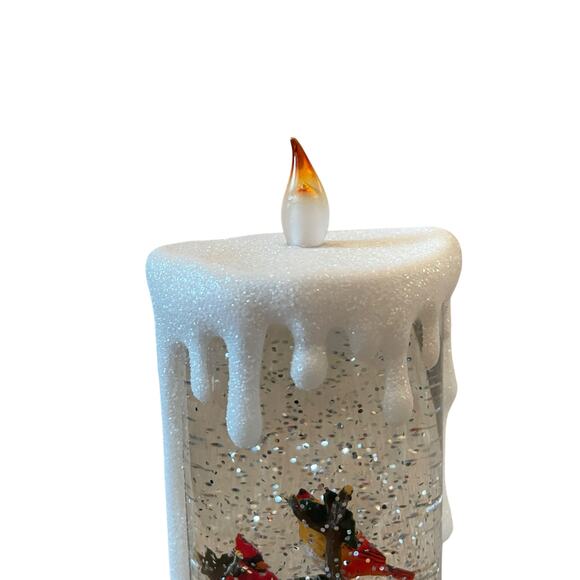 Illuminated Silver Glitter Pedestal Candle 13in Christmas Cardinal New - Picture 5 of 10